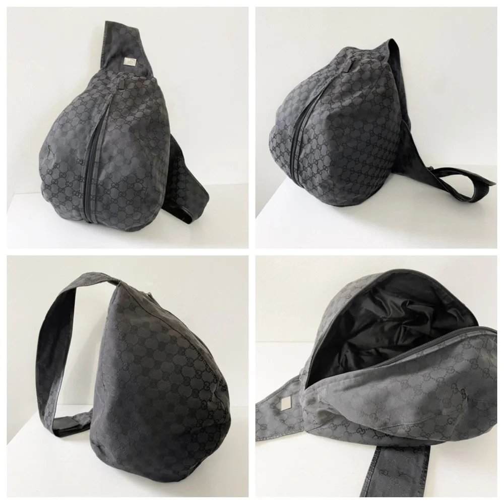 Gucci black monogram canvas and leather Y2K sling backpack bag - Picture 2 of 11